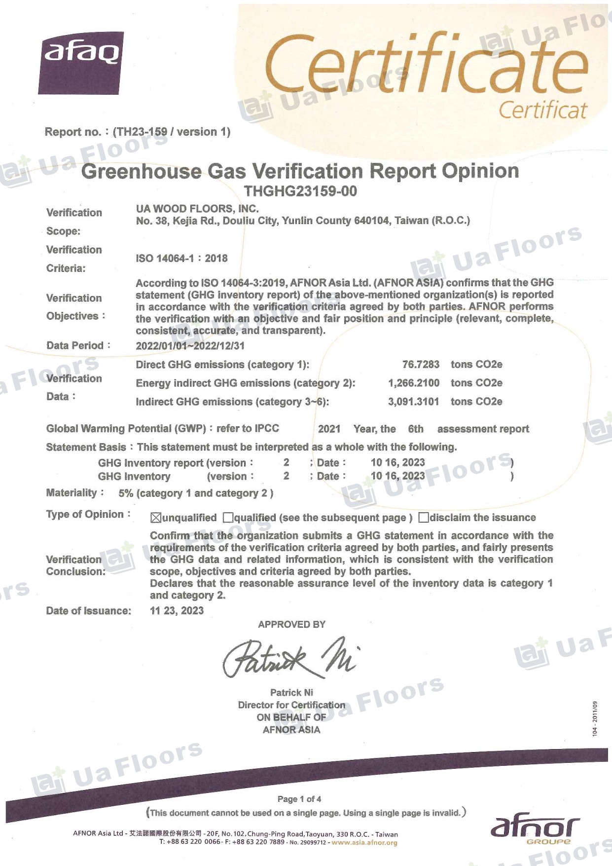 Ua Floors - ISO14064-1:2018