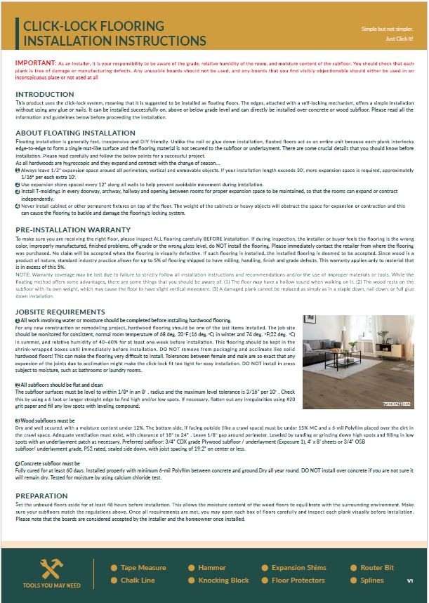 Ua Floors - Twin Oaks Collection Installation Instructions